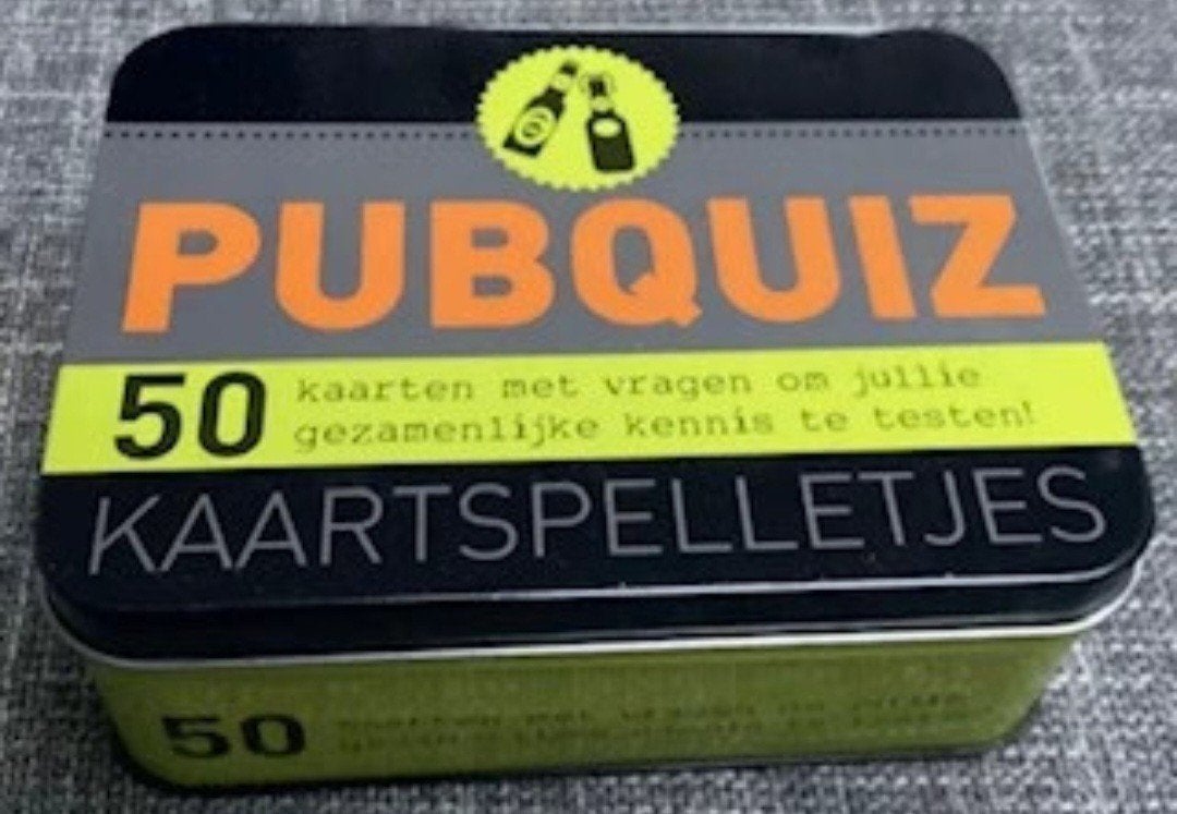 Pubquiz Kaartspelletjes - 50 vragen in blik, Vijf spelers of meer, Ophalen of Verzenden, Zo goed als nieuw, Onbekend