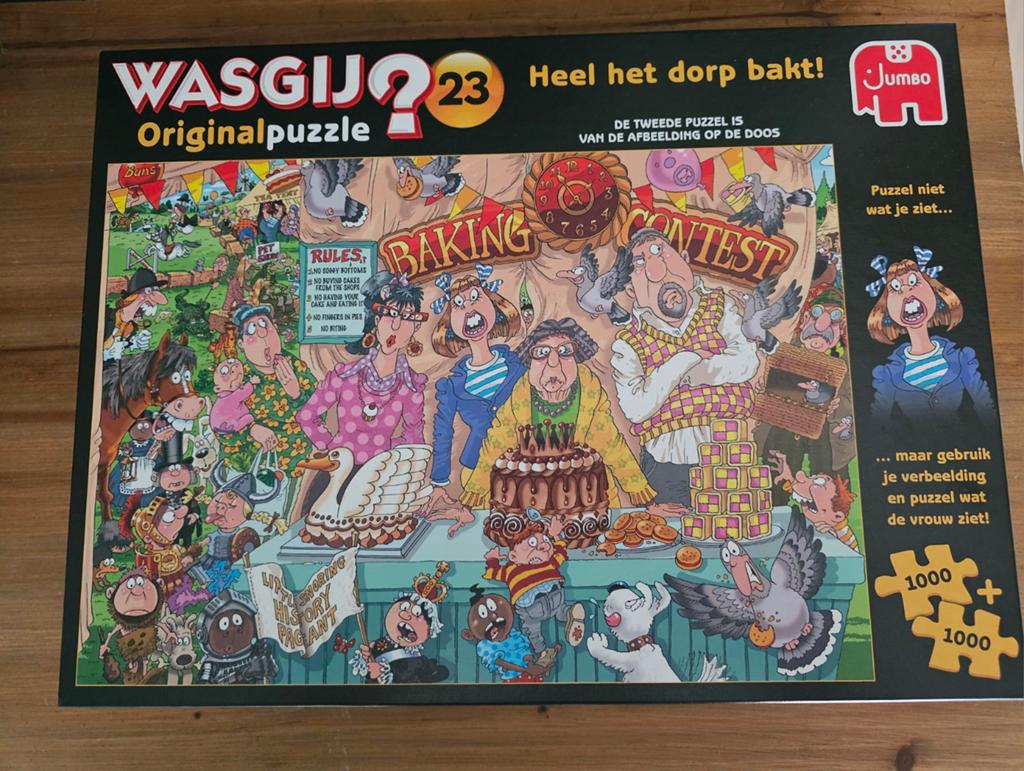 2 complete Wasgij puzzels van 1000 stukjes, Hobby en Vrije tijd, Denksport en Puzzels, Ophalen, 500 t/m 1500 stukjes, Zo goed als nieuw