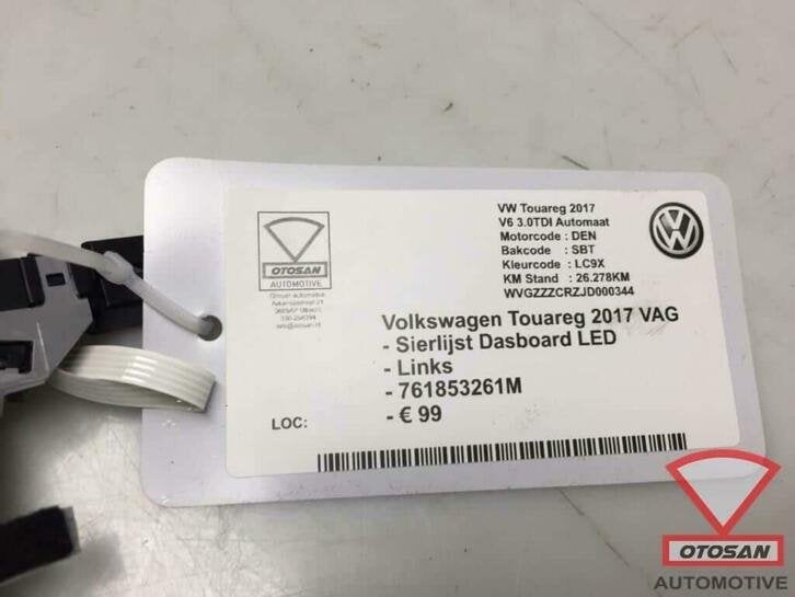 vw touareg 2017 sierlijst led dashboard links 761853261m, Gebruikt, Volkswagen, Volkswagen AG, Links