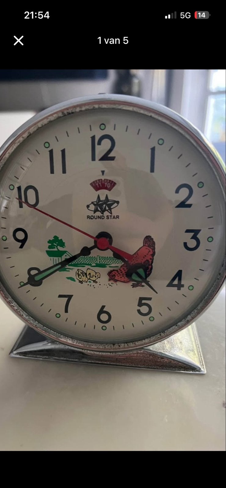 Vintage wekker met kip design - Round Star, Antiek en Kunst, Antiek | Klokken, Ophalen of Verzenden