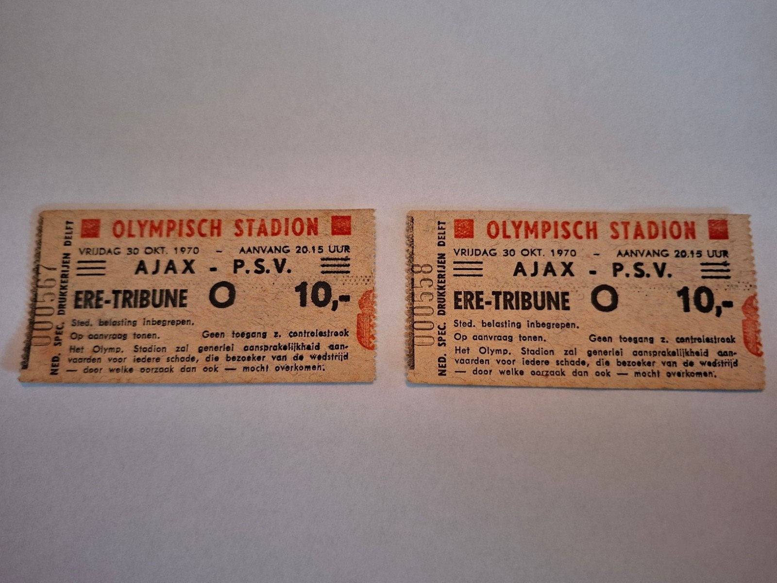 2x Origineel Ajax–PSV 1970 Ticket 1e Wedstrijd Cruijff nr 14, Tickets en Kaartjes, Sport | Voetbal, Eén persoon
