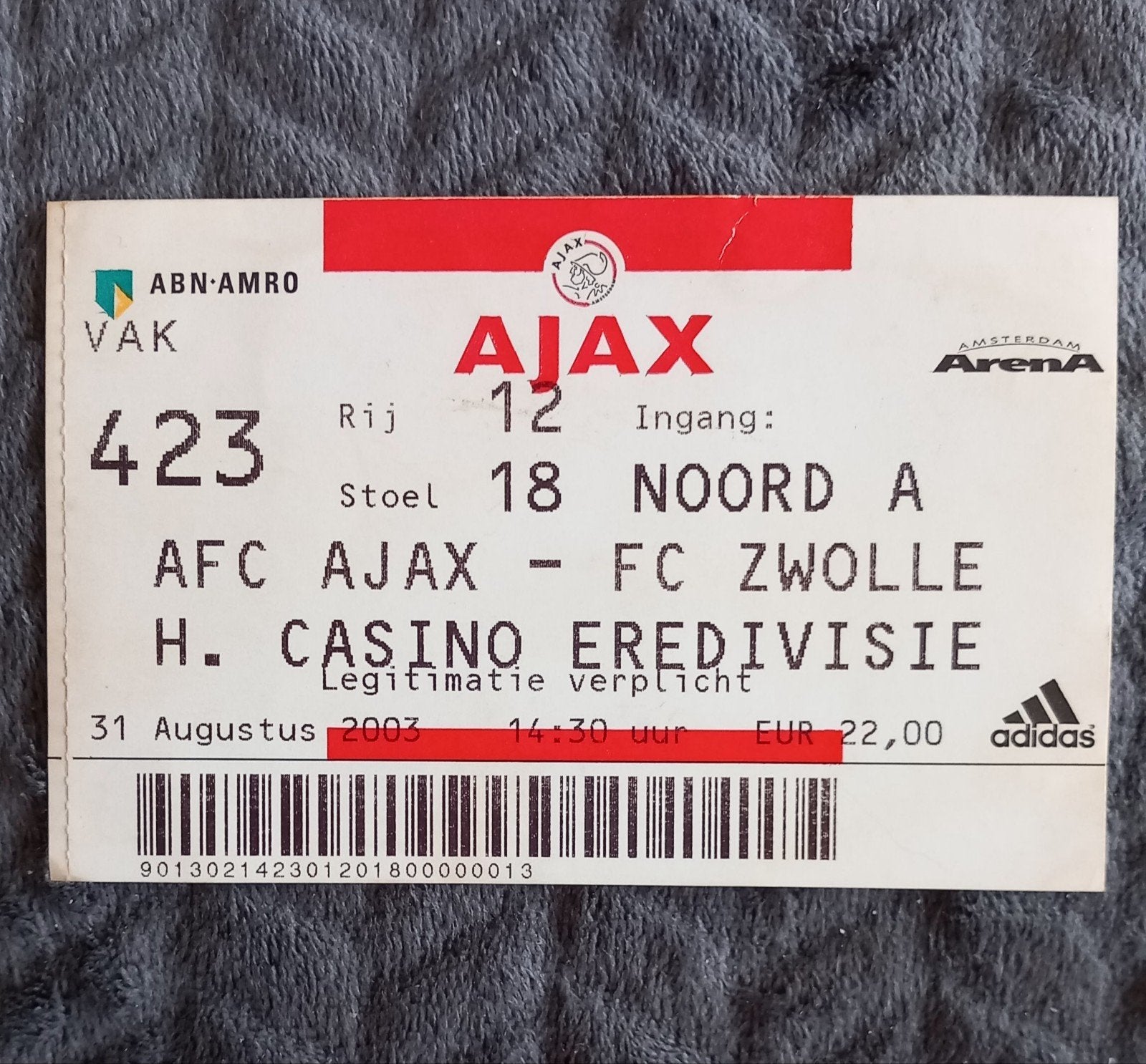 Oud Entree kaartje AFC AJAX-FC ZWOLLE Amsterdam Arena, Ophalen of Verzenden, Gebruikt, Ajax, Overige typen
