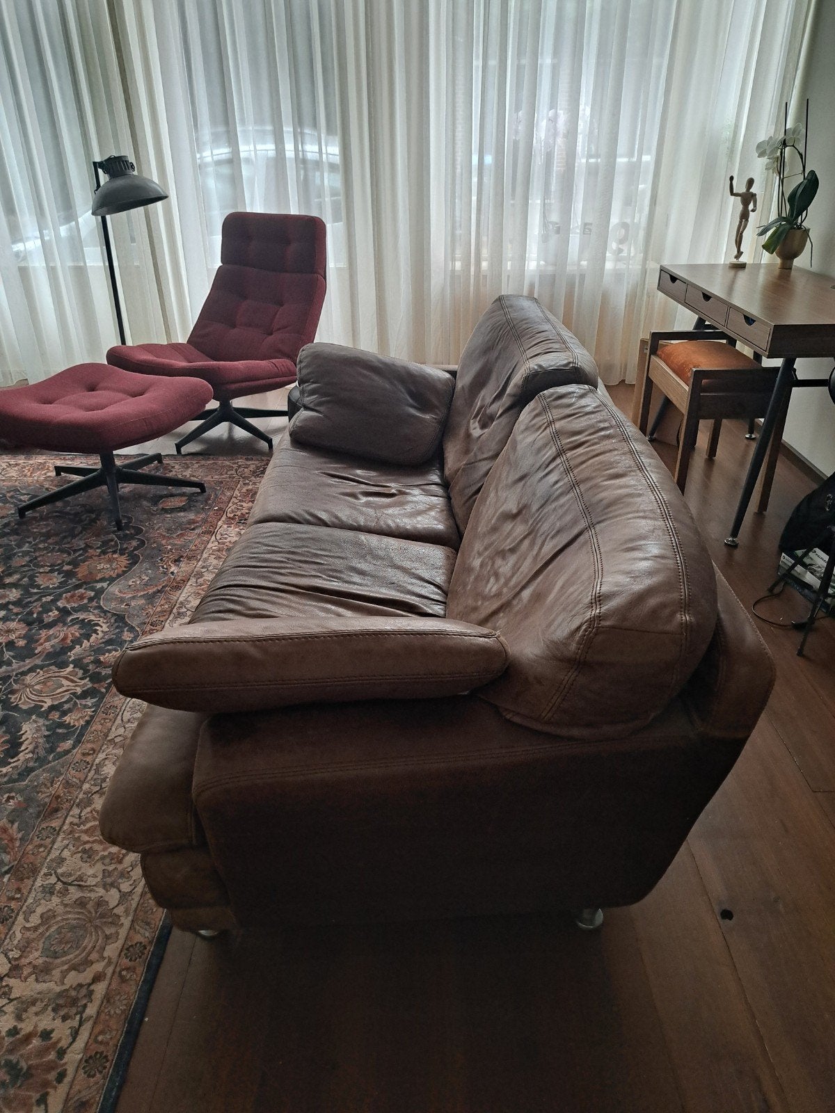 Buffel leren 2 zitsbank, Ophalen, 75 tot 100 cm, Leer, 200 tot 250 cm