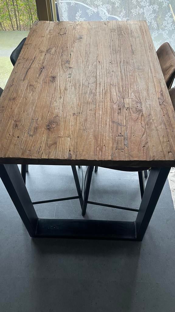 Pronto Wonen Romaro Bartafel (Massief Teak) + 4 Barkrukken, Ophalen, Gebruikt, 100 tot 150 cm, Teakhout
