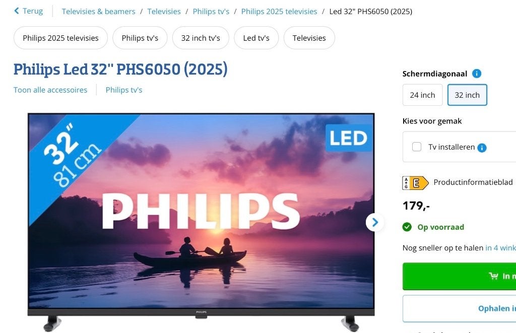 Nieuwe philips lcd televisie 32 inch, Ophalen, Philips, 50 Hz, Nieuw