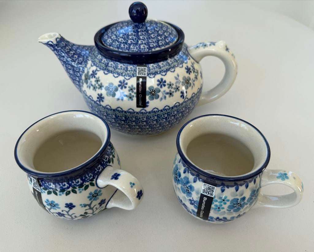 Bunzlau Castle theepot met 2 mokken, nieuw, Huis en Inrichting, Keuken | Servies, Ophalen, Keramiek, Nieuw, Overige stijlen