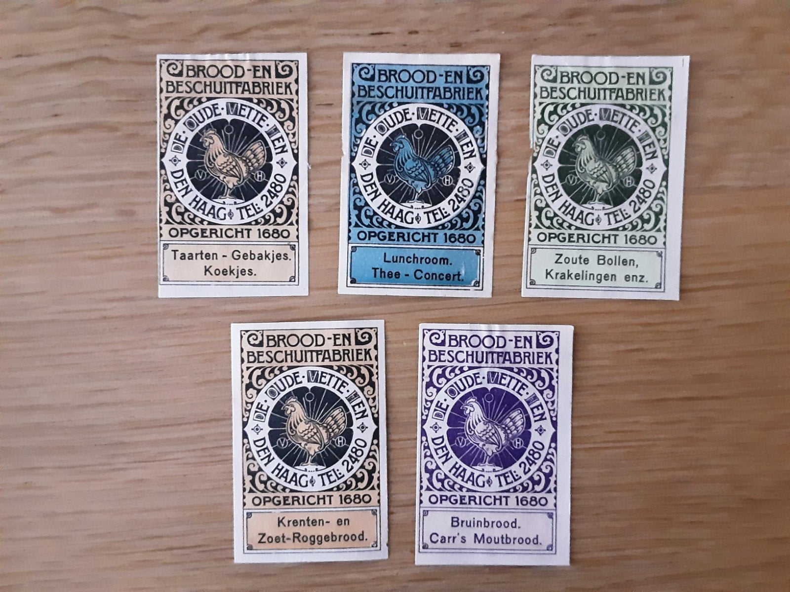 Sluitzegels serie De Oude Vette Hen den Haag brood beschuit, Ophalen of Verzenden, Gebruikt