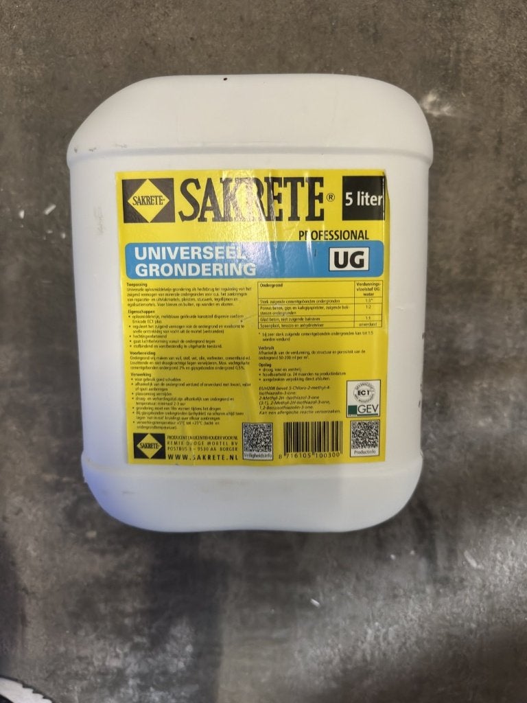 Sakrete UG universele grondering 5 L, deels gebruikt, Ophalen, Overige materialen, 30 cm of meer, Gebruikt