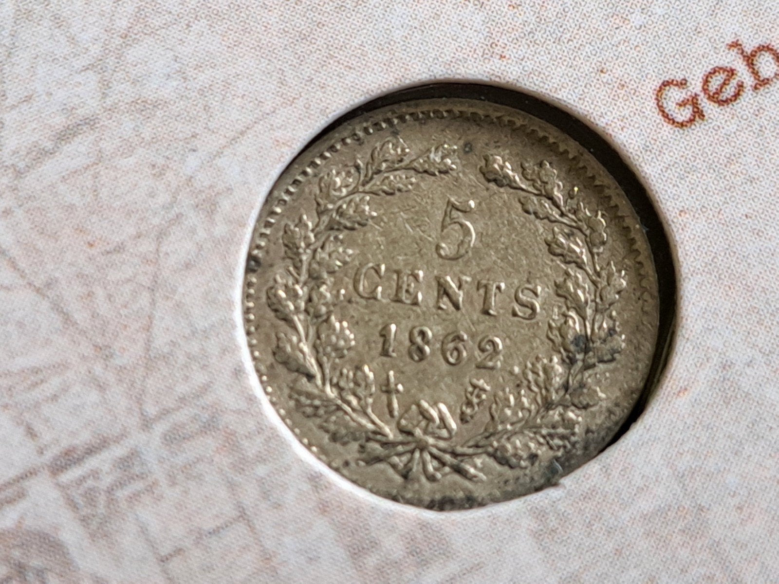 140 jaar Schulman Numismatiek coincard met 1862, Ophalen of Verzenden, Koning Willem III, 5 cent, Zilver