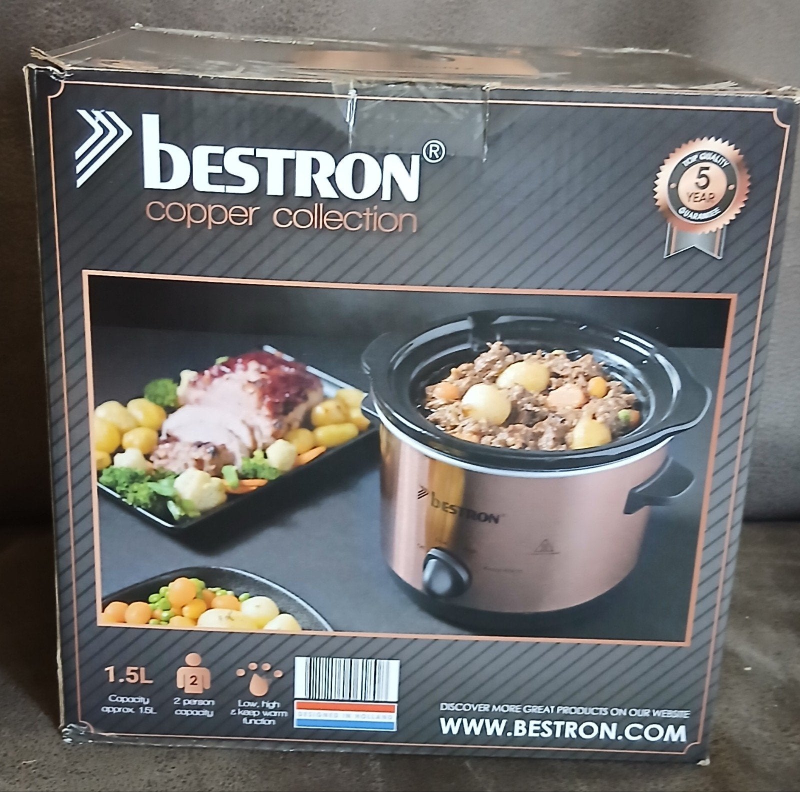 Bestron Slowcooker Copper 1.5 liter, echt nieuw,kerstpakket, Ophalen, Nieuw