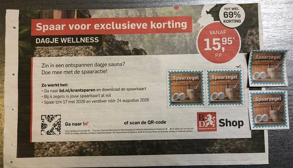 4 Saunazegels Wellness Zwaluwhoeve Veluwse Bron sauna zegels, Tickets en Kaartjes, Drie personen of meer, Kortingskaart