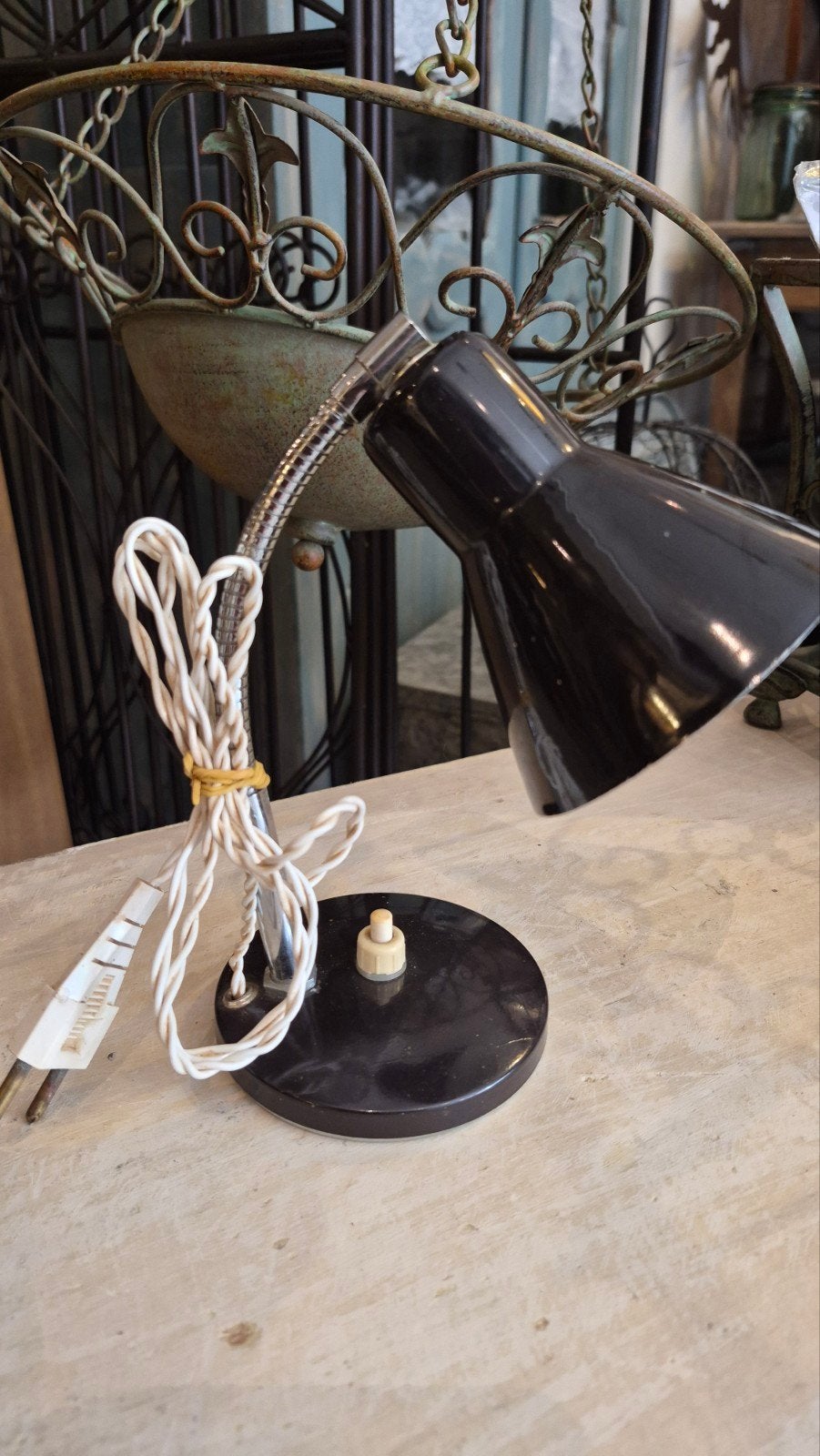 vintage bed lampje staand / hangend, Gebruikt, Vintage, 20 cm, Ophalen of Verzenden