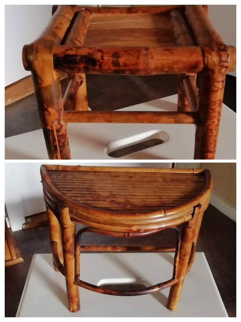 Twee bamboe bijzet tafeltje retro vintage bijzet tafeltje, Ophalen of Verzenden