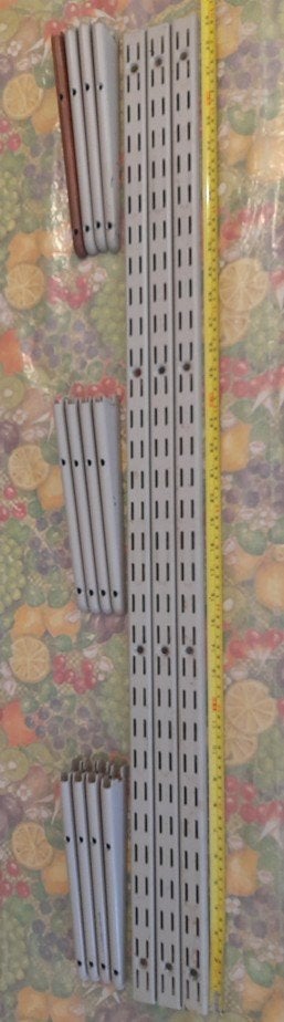 Dubbele F-rails en 12 steunen 22 cm, Ophalen, Gebruikt
