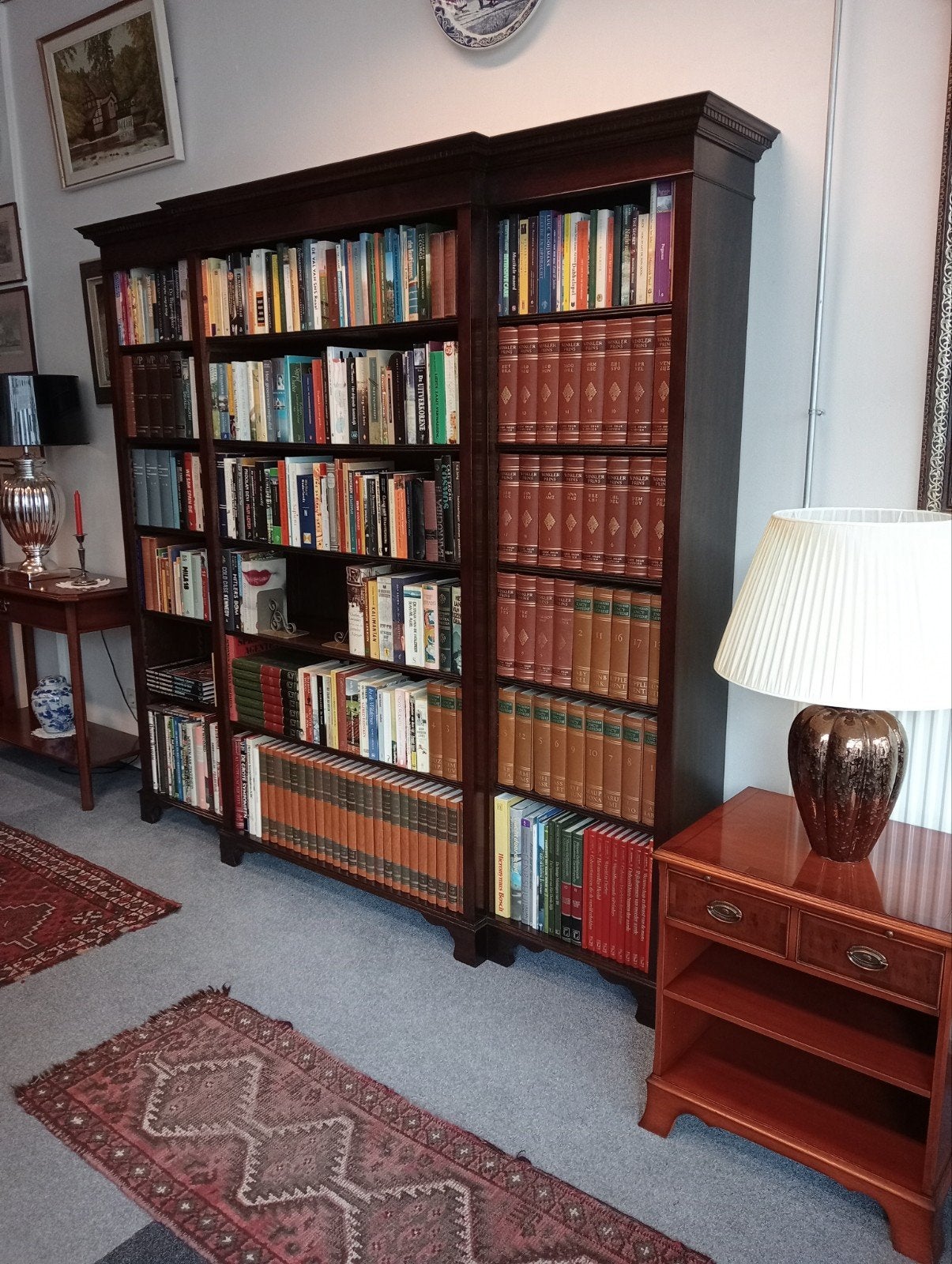 Grote Engelse Mahonie Boekenkast/Bibliotheek Nieuwstaat, Huis en Inrichting, Kasten | Boekenkasten, EU, 200 cm of meer, EU, Ophalen of Verzenden