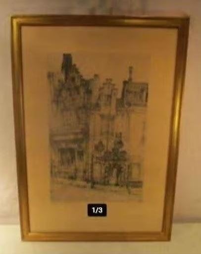 Mooi Oude Ets 'Estrille Bruxelles' - Naeyaert - 61x43, Ingelijst, Ets, Stadsgezicht, Ophalen of Verzenden