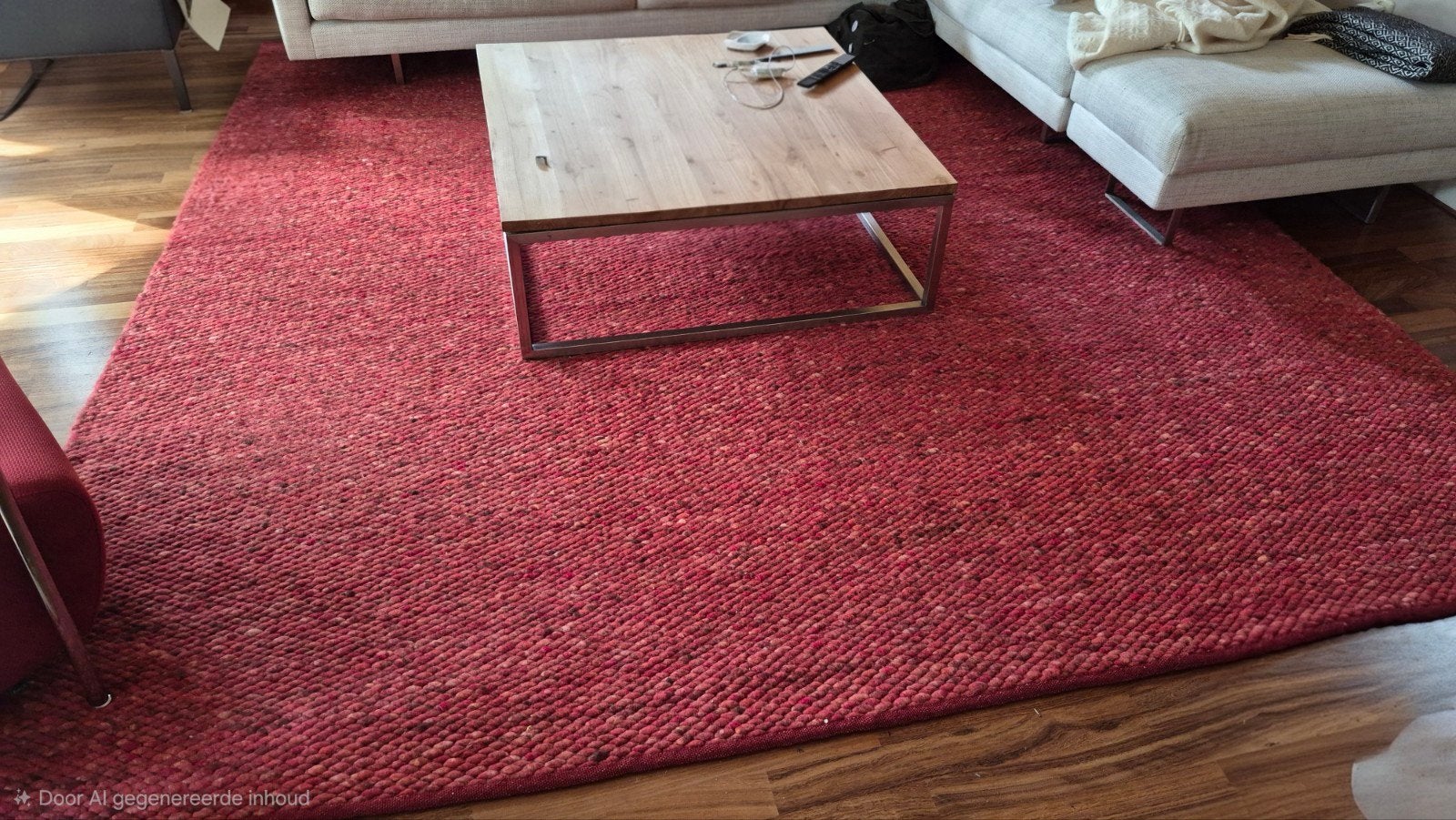 Design wollen rood vloerkleed, 310x300 cm, Huis en Inrichting, Stoffering | Tapijten en Kleden, Ophalen, Gebruikt, 200 cm of meer