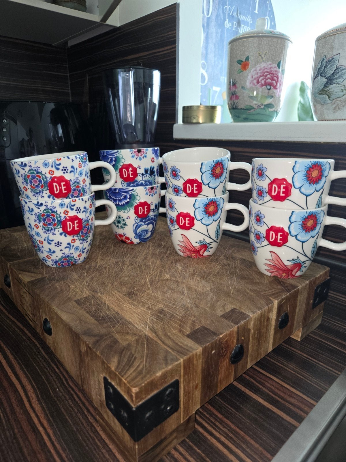 8 Douwe Egberts mokken dutch indigo in prima staat - Ophalen, Ophalen, Overige typen, Zo goed als nieuw, Steen/keramiek