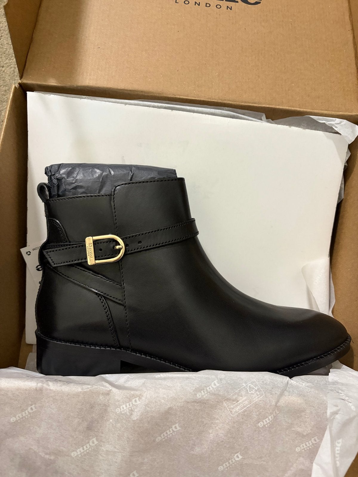 Dune London Pemmaboots - Zwart leren enkelboots met gesp, Kleding | Dames, Ophalen of Verzenden, Nieuw, Zwart, Lage of Enkellaarzen