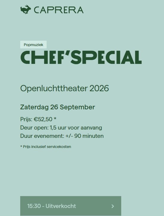 Chef'Special Caprera 26 september 15.30 uur, Tickets en Kaartjes, Twee personen, September