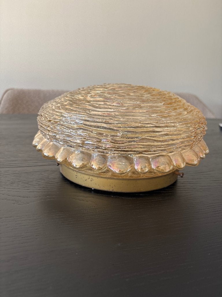 Plafonnière/ wandlamp Glashütte Limburg, Gebruikt, Jaren 70, Goud, E27 (groot)