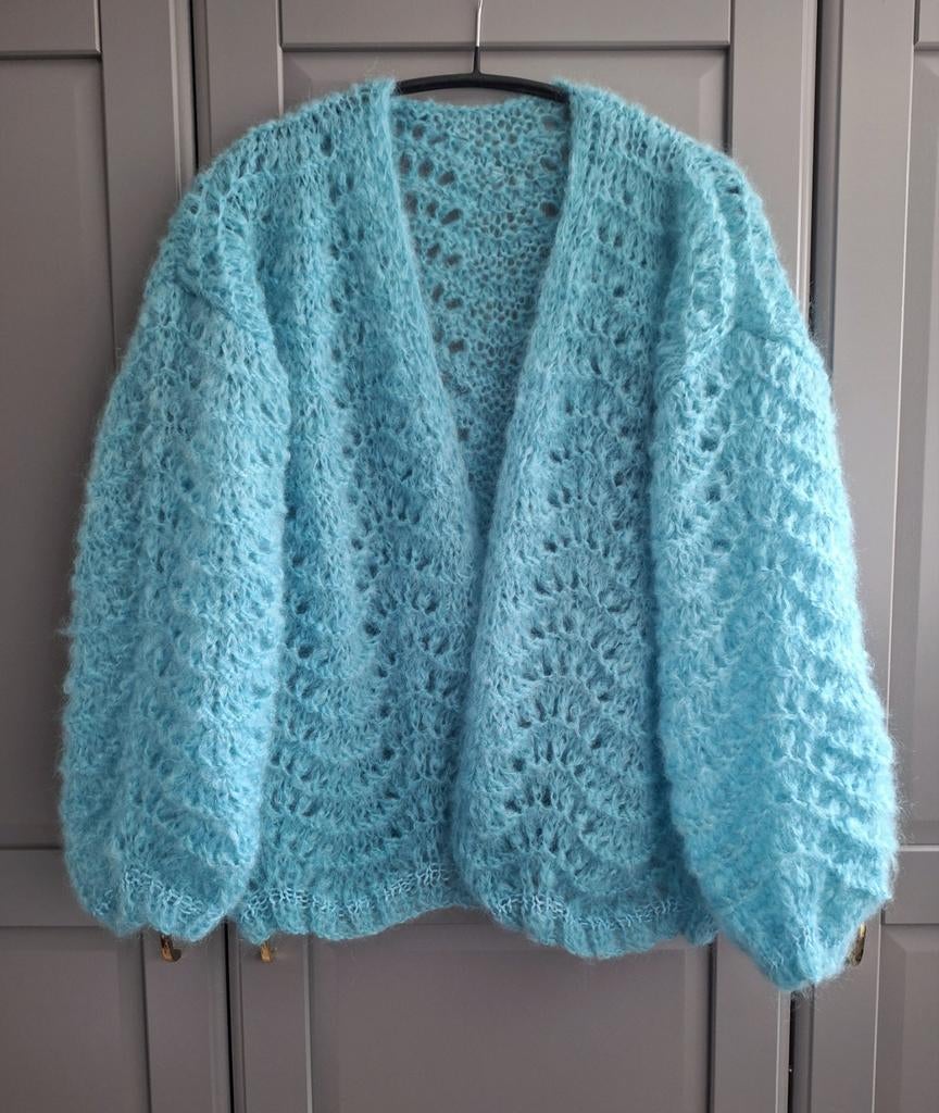 Nieuw handgemaakt ajour mohair vest, een maat, Ophalen of Verzenden, Nieuw, Maat 46/48 (XL) of groter, Blauw