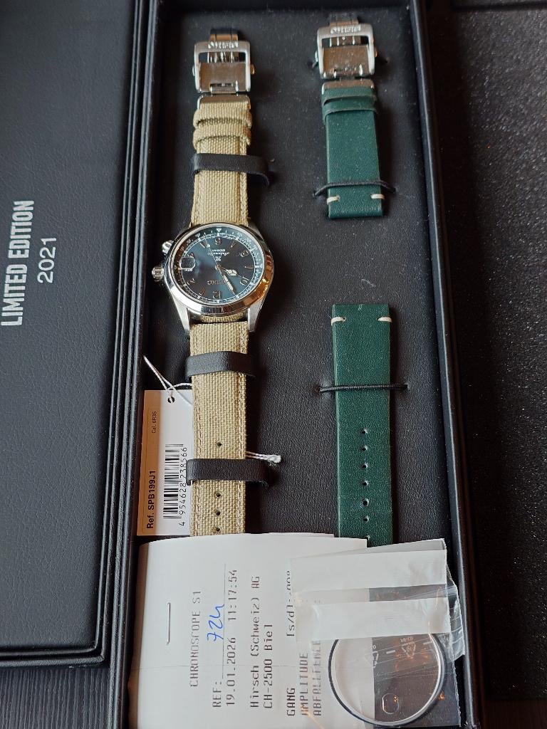 Seiko Alpinisten Limited Editions SPB199J1,SPB201J1,SRPH61K1, Seiko, Leer, Polshorloge, Ophalen of Verzenden
