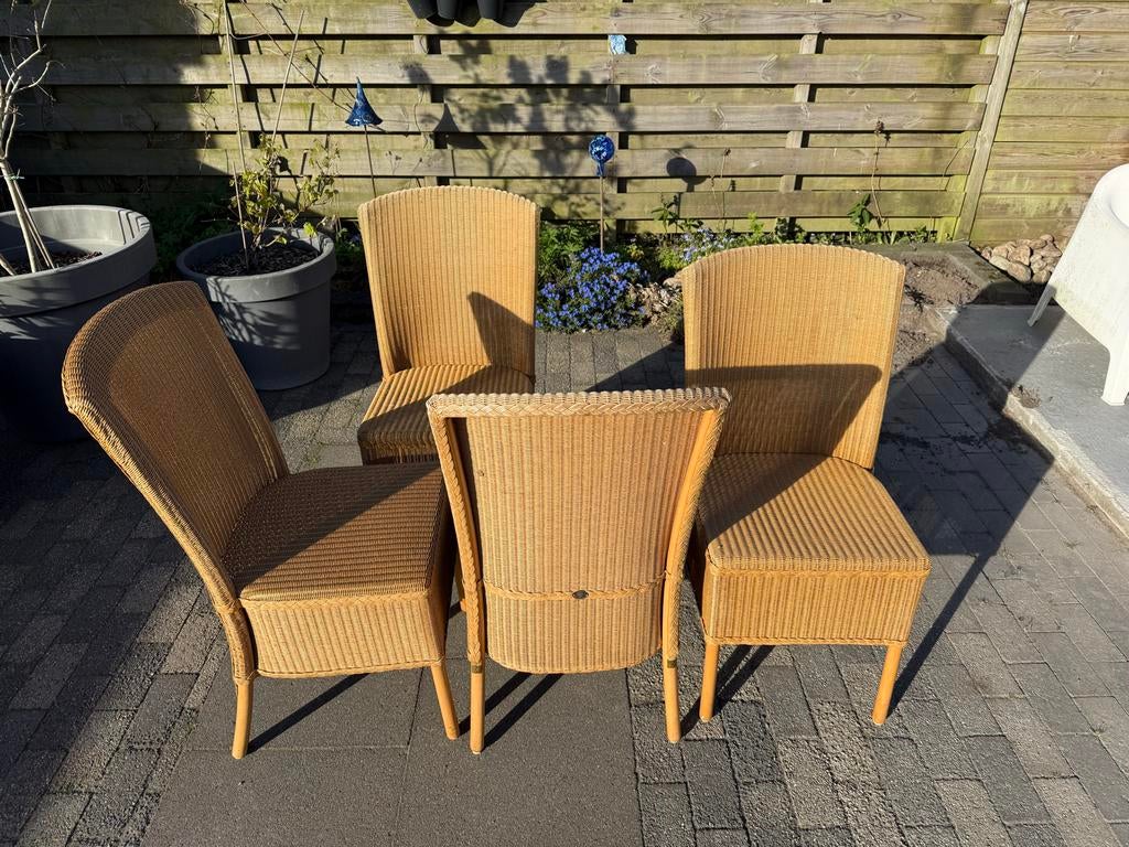 Set van 4 Lloyd Loom stoelen - Rotan/Riet, Gebruikt, Bruin, Riet of Rotan, Ophalen of Verzenden