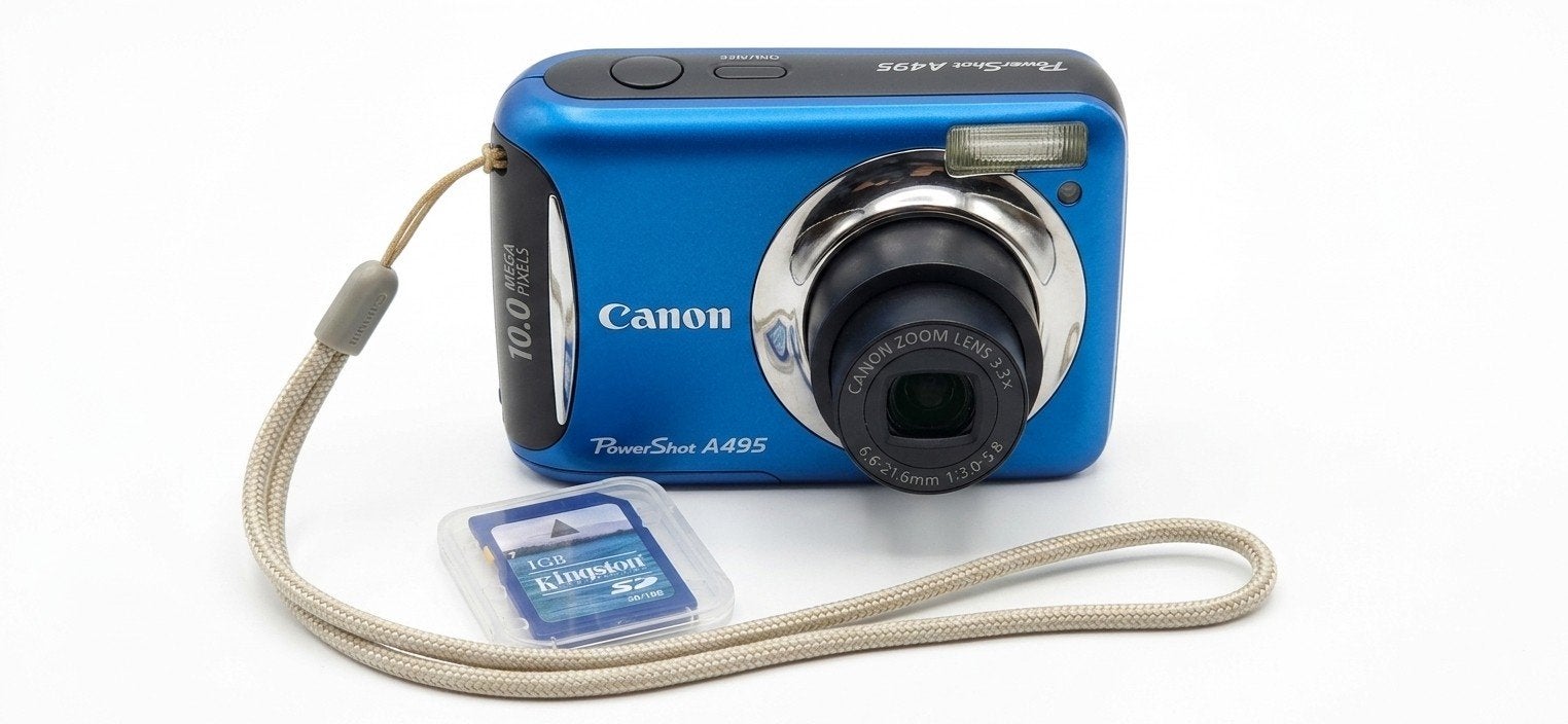 Canon PowerShot A495 Compactcamera - Blauw, Ingebouwde flitser, Gebruikt, Geheugenkaart, Canon