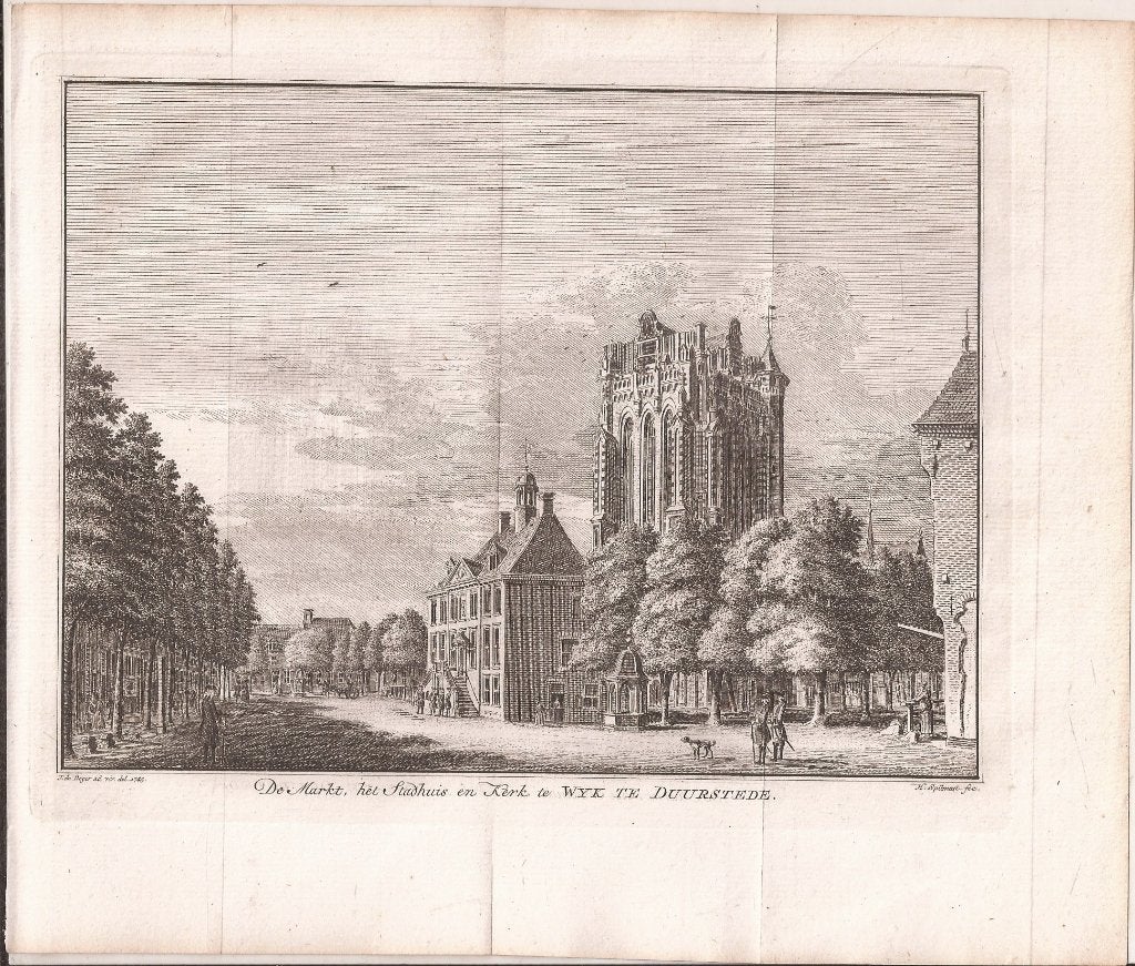 De Markt, het Stadhuis en Kerk te Wijk bij Duurstede, Stadsgezicht, Ophalen of Verzenden, 15 cm, 20 cm