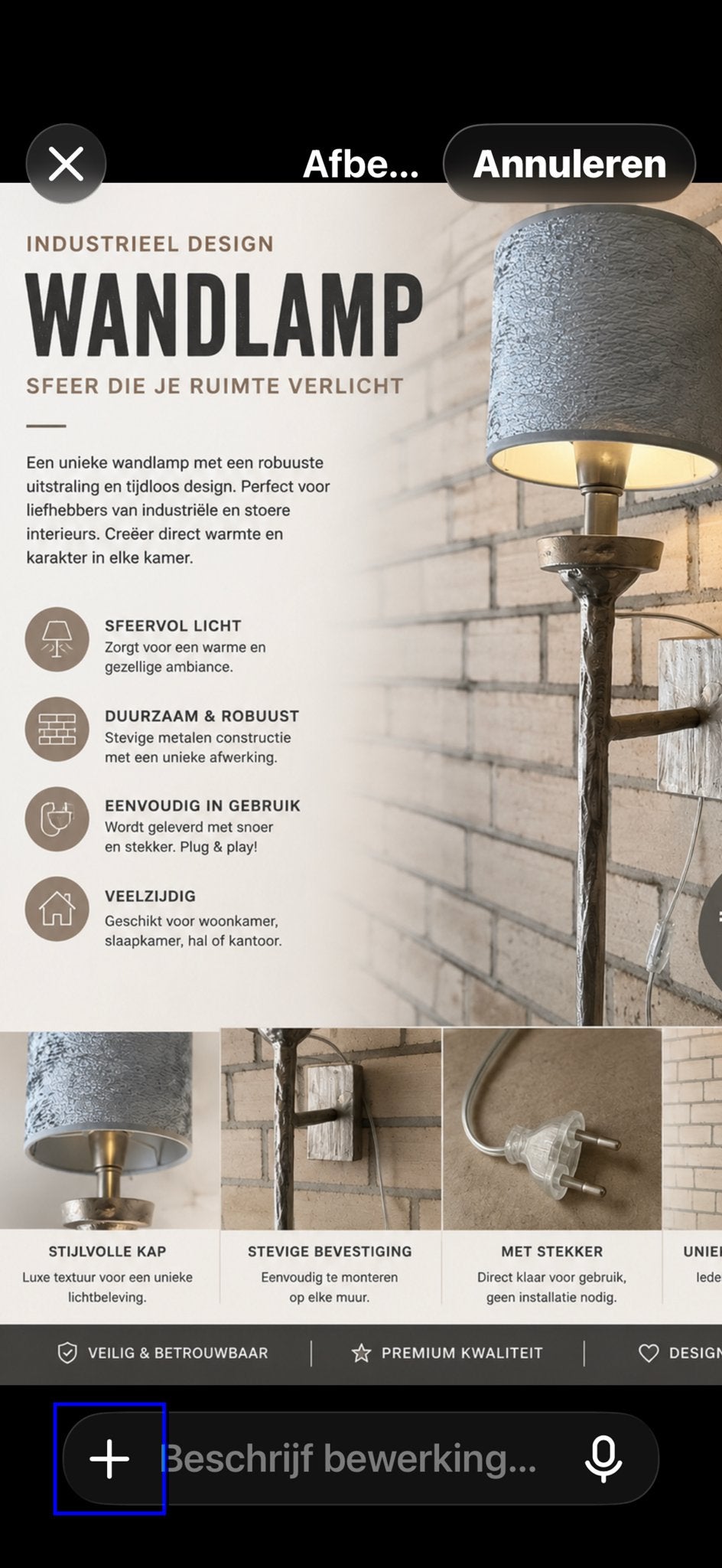 Industriële wandlamp met sfeervol licht, Met snoer/stekker, Grijs, Nieuw, Overige fittingen