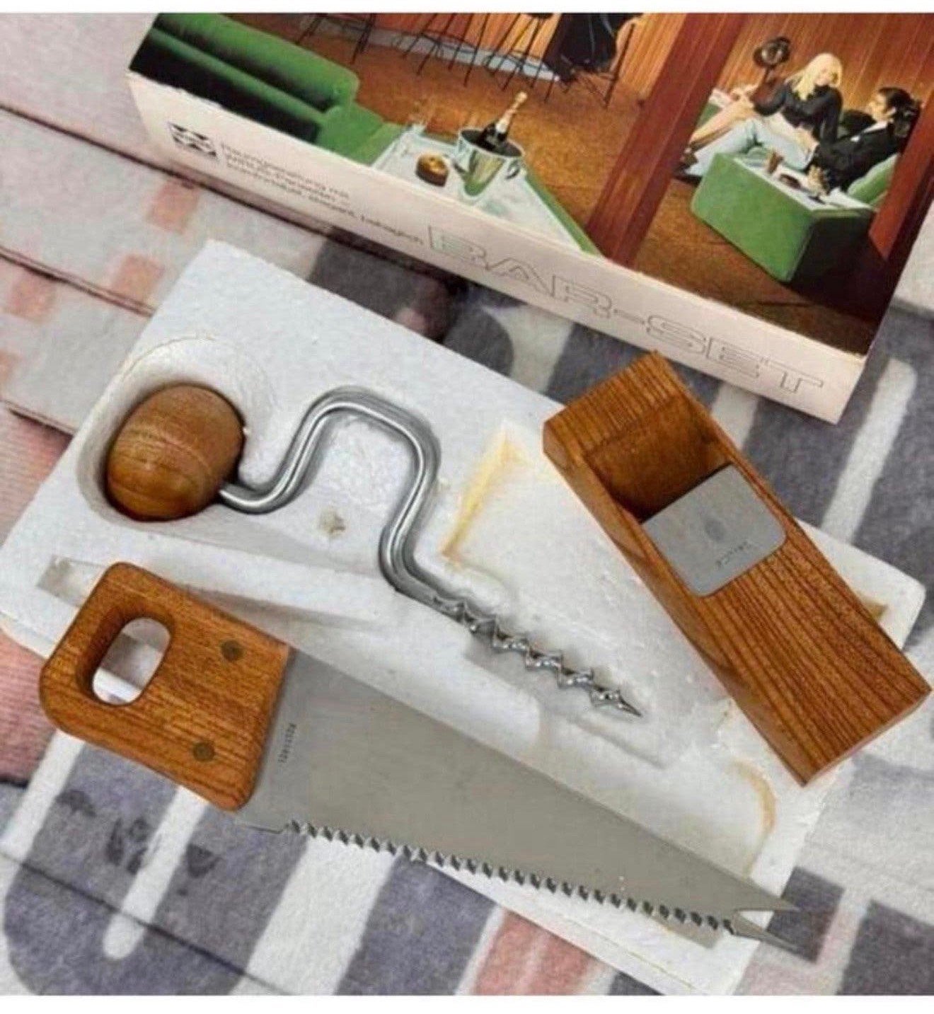Vintage Bar-set Barset kurkentrekker zaag cheese wine rasp, Ophalen of Verzenden