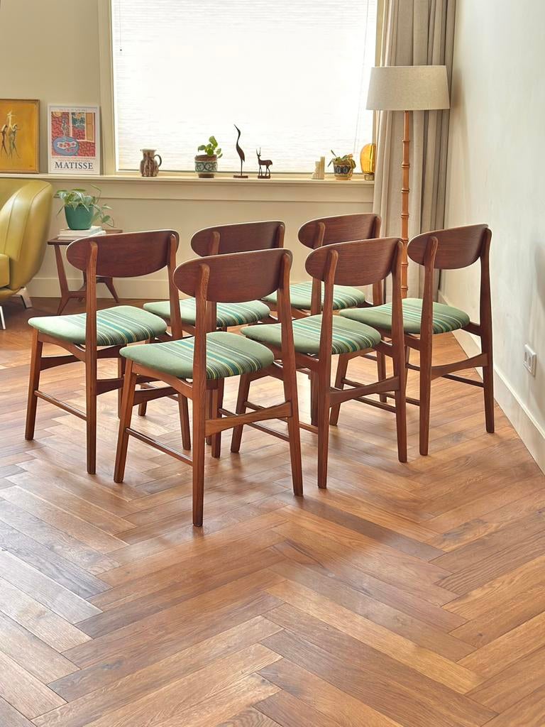 Set 6 vintae stoelen Farstrup Deens design jaren 50/6070, Huis en Inrichting, Stoelen, Ophalen, Gebruikt, Overige kleuren, Stof