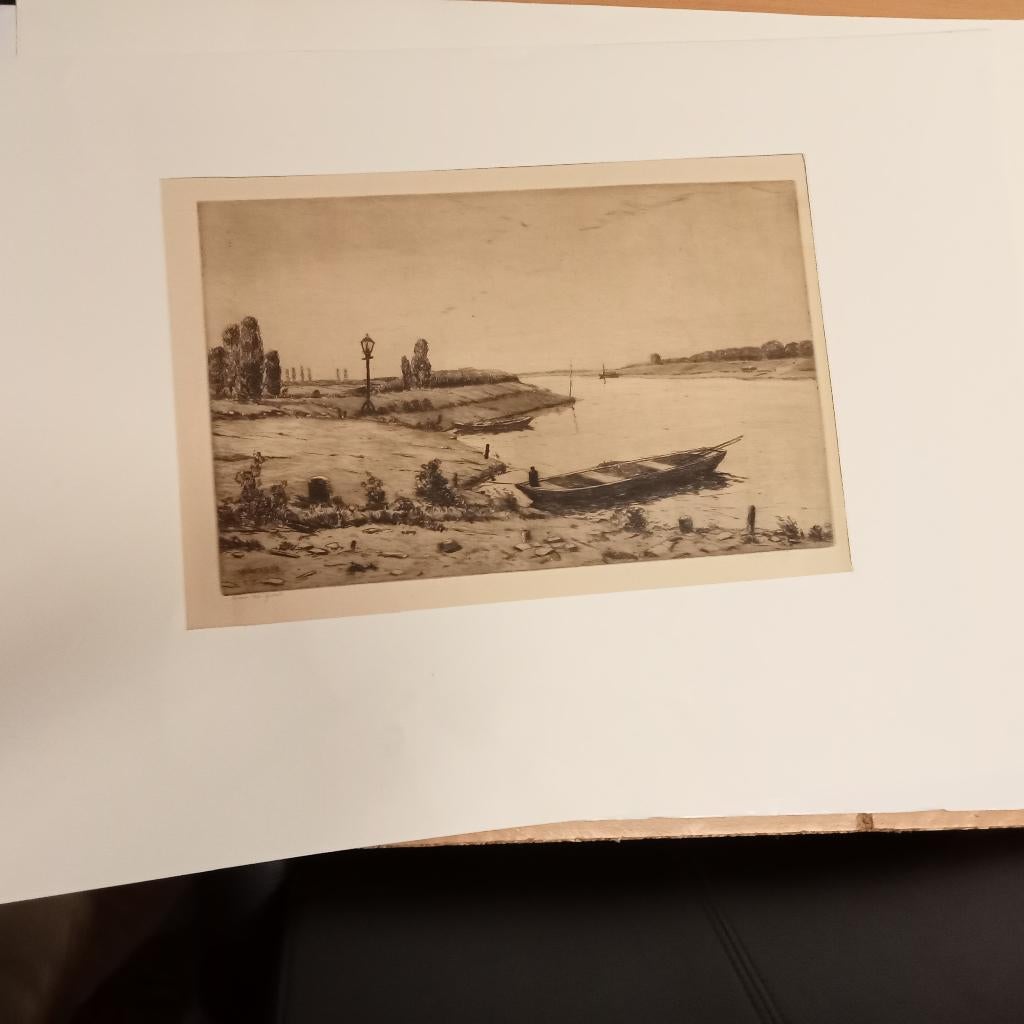 Witjens, Willem - Aan de IJssel Ets 1935, Antiek en Kunst, Origineel, 25 cm, Ets, Ophalen of Verzenden