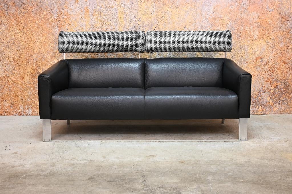 ZGAN 2 zwarte leren Leolux Patachou design banken, Huis en Inrichting, Banken | Bankstellen, Leolux, Leolux, 150 tot 200 cm, Driepersoons