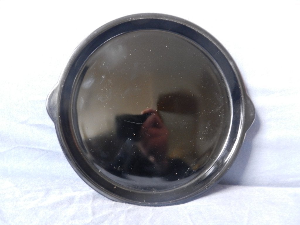 Rond zwart glazen dienblad Leerdam , Copier?, Antiek en Kunst, Ophalen of Verzenden