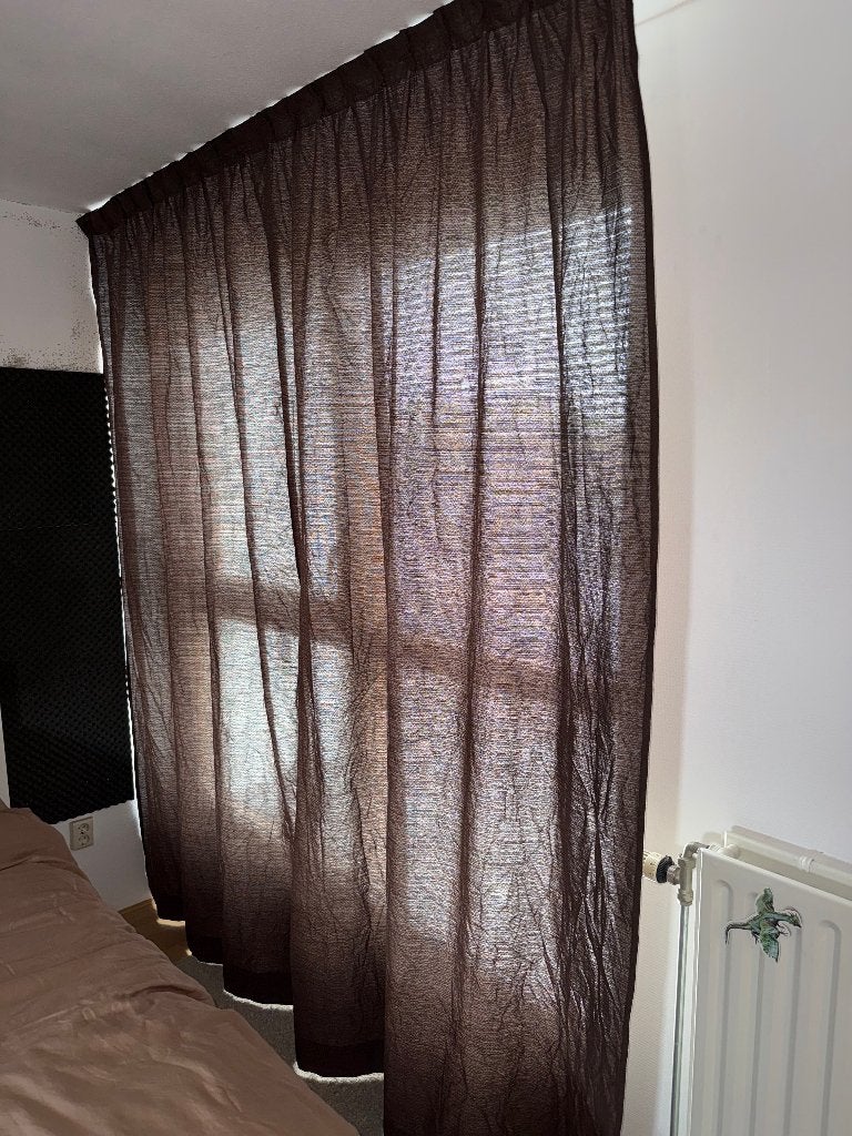Bruine Gordijnen - 350cm breed x 240cm hoog, 350 cm, Gebruikt, Bruin, Ophalen of Verzenden