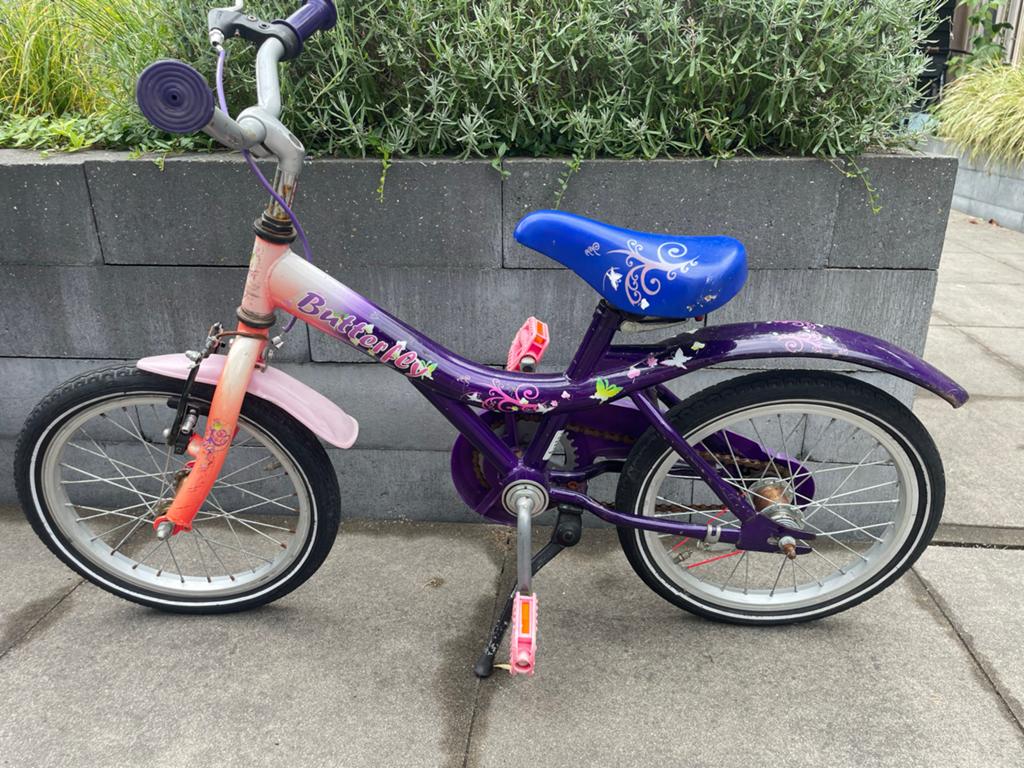 Kinderfiets 16 inch - Butterfly Girl, Ophalen, Gebruikt, Terugtraprem, 16 tot 20 inch