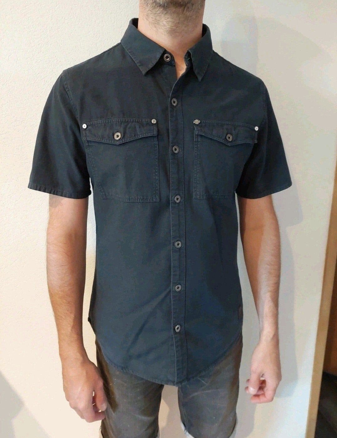 Harley Davidson blouse mt M, Kleding | Heren, Blauw, Gedragen, Harley-Davidson, Halswijdte 39/40 (M)