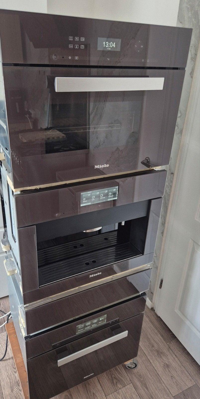 Luxe Miele set: combi oven/ stoom/ magnetron/ koffiemachine, Ophalen, 45 tot 50 cm, Hete lucht, Inbouw