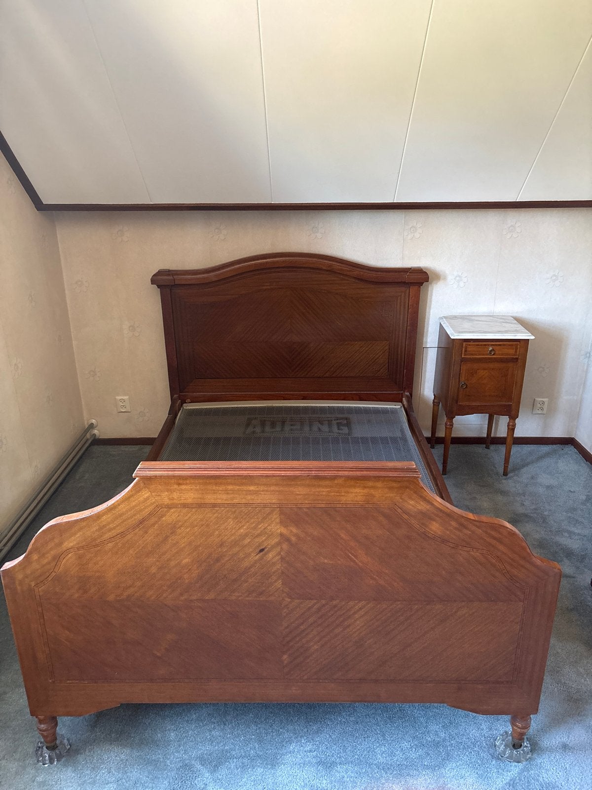 Complete Vintage Slaapkamer Set - Hout & Marmer, Gebruikt, Bruin, Tweepersoons, Ophalen of Verzenden