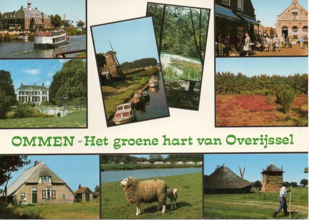 Ansichtkaart Ommen, 9-luik, Vecht, boot, schaap, heide, Ophalen of Verzenden, 1980 tot heden, Gelopen, Overijssel