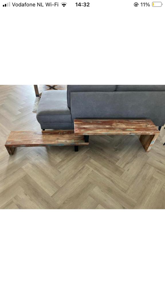 Mango houten TV-meubel / banktafel - multifunctioneel, Huis en Inrichting, Tafels | Salontafels, Ophalen, Gebruikt, 100 tot 150 cm