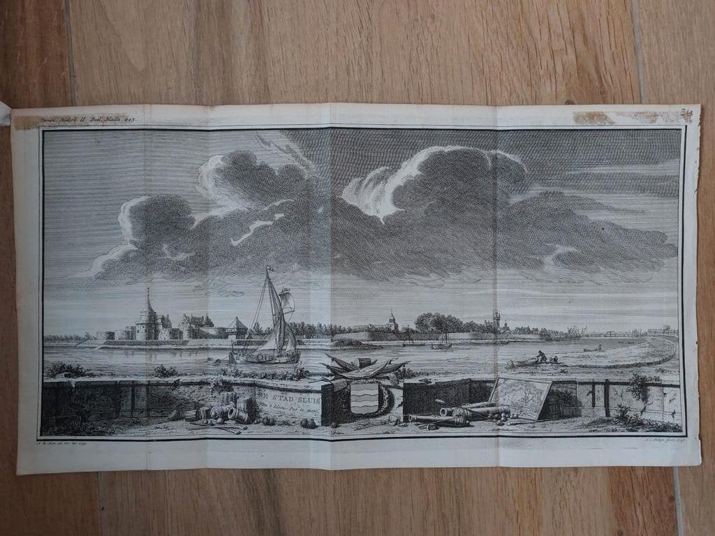 24 / Stad Sluis in Zeeland Gravure Isaac Tirion uit 1740, Ophalen of Verzenden