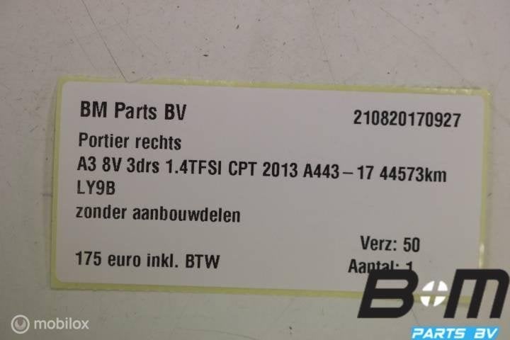 Portier rechts Audi A3 8V 3drs LY9B 8V3831052B, Gebruikt