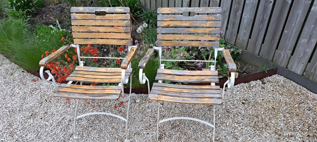 Vintage Tuinstoelen - Hout en Metaal (2 stuks), Ophalen