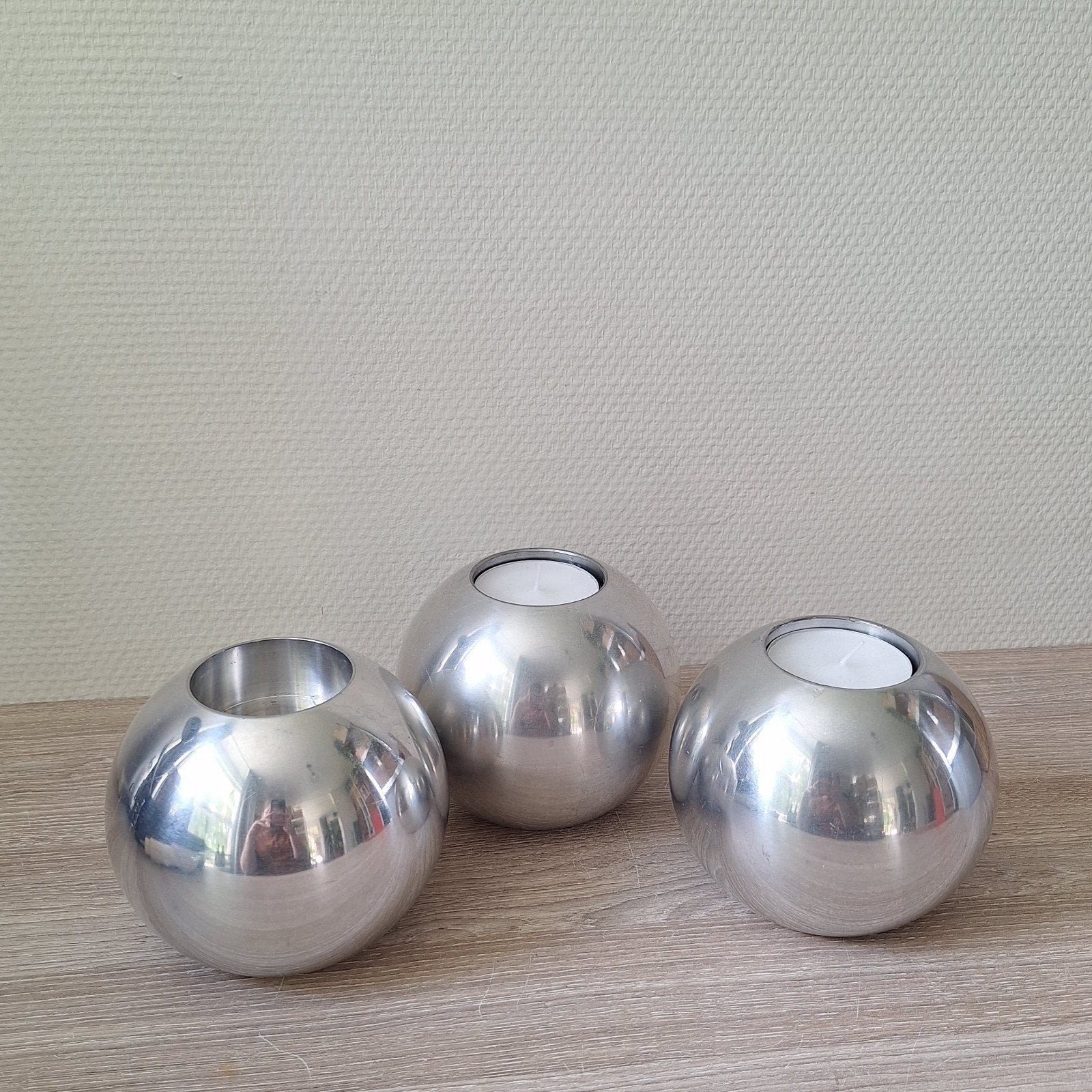 3 vintage Ikea Nassjo bol kandelaren waxinelichthouders, Ophalen of Verzenden, Zo goed als nieuw, Metaal, Kandelaar