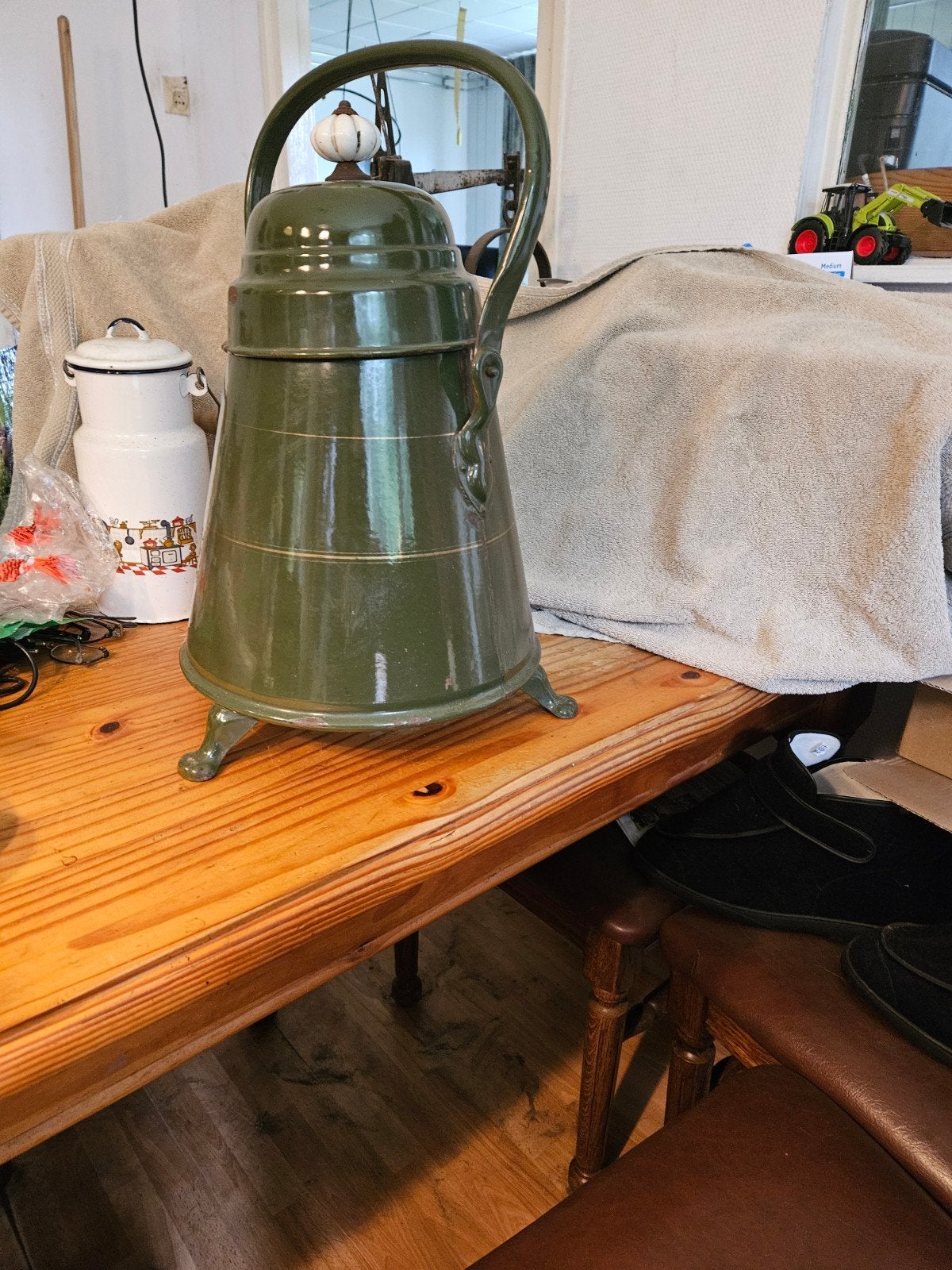 Mooie emaille doofpot donkergroen, Antiek en Kunst, Antiek | Emaille, Ophalen of Verzenden
