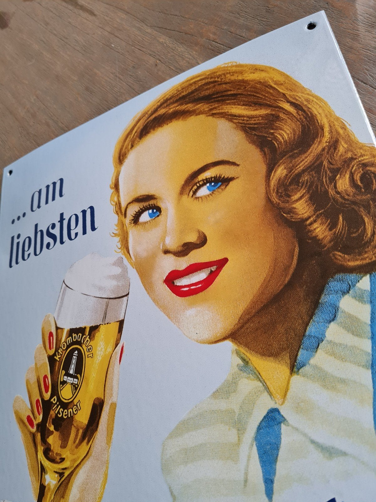 krombacher emaille bord, Verzamelen, Ophalen of Verzenden, Zo goed als nieuw, Reclamebord