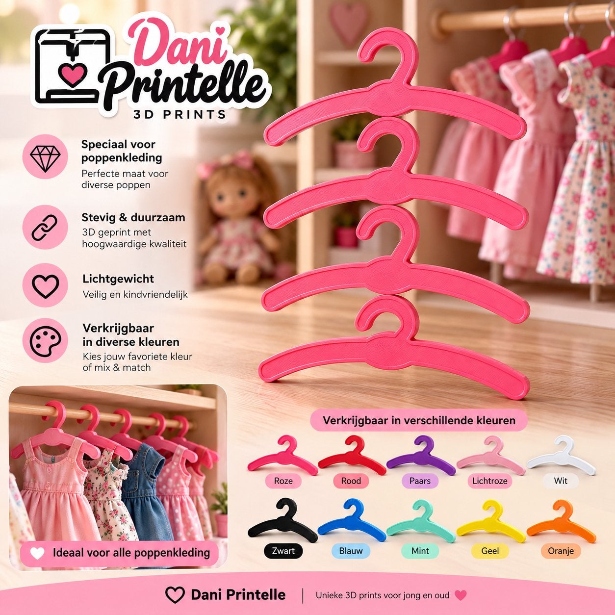 Poppenkledinghangers 3D geprint - Diverse kleuren, Ophalen of Verzenden, Nieuw, Overige typen